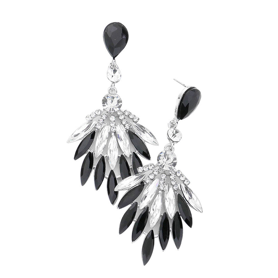 Jet Black Trendy Marquise Stone Cluster Evening Earrings, Look like the ultimate fashionista with these stunning evening Earrings! Add something special to your outfit! Ideal for parties, weddings, graduation, prom, holidays, pair these studs back earrings with any ensemble for a polished look. These earrings pair perfectly with any ensemble from business casual, to night out on the town or a black-tie party.