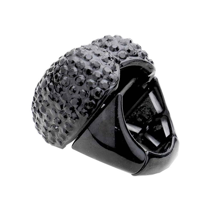 Jet Black Trendy Stylish Rhinestone Pave Heart Stretch Ring. Beautifully crafted design adds a gorgeous glow to any outfit. Jewelry that fits your lifestyle! Perfect Birthday Gift, Anniversary Gift, Mother's Day Gift, Anniversary Gift, Valentine's Day Gift, Graduation Gift, Prom Jewelry, Just Because Gift, Thank you Gift.