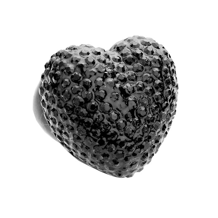 Jet Black Trendy Stylish Rhinestone Pave Heart Stretch Ring. Beautifully crafted design adds a gorgeous glow to any outfit. Jewelry that fits your lifestyle! Perfect Birthday Gift, Anniversary Gift, Mother's Day Gift, Anniversary Gift, Valentine's Day Gift, Graduation Gift, Prom Jewelry, Just Because Gift, Thank you Gift.