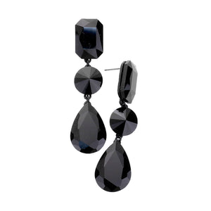 Jet Black Triple Crystal Rhinestone Evening Earrings. Elegance becomes you in these shiny glamorous Rhinestone earrings, the perfect sparkling accessory to add some sophisticated fun to your next social event. Coordinate this evening earrings with any ensemble from business casual wear, the perfect addition to every outfit. Perfect Gift Birthday, Holiday, Christmas, Valentine's Day, Anniversary, Just Because gift.