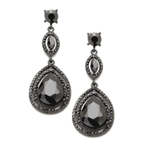 Jet Black Victorian Teardrop Halo Crystal Evening Earrings, Classic, Elegant Vi Victorian Teardrop Crystal Rhinestone Evening Earrings, Special Occasion, ideal for parties, events, and holidays, pair these stud earrings with any ensemble for a polished look. Adds a sophisticated & stylish glow to any outfit.