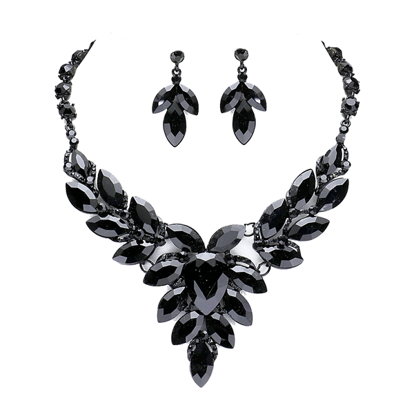 Jet Black Teardrop Center Marquise Stone Cluster Evening Necklace, wear with your favorite tops & dresses all year round! Let mom how much she is loved and appreciated. This piece is versatile and goes with practically anything! This inspirational bracelet makes a great gift for Birthday, Mother's Day Gift.