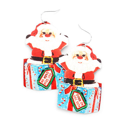 Christmas Jolly Santa Claus Print Metal Earrings Whimsical Santa Claus Earrings perfect for the festive season, embrace into the Christmas spirit with these holiday earrings, add cheer to your ears, they are bound to cause a smile or two Perfect Gift December Birthday, Christmas, Stocking Stuffer, Secret Santa, BFF