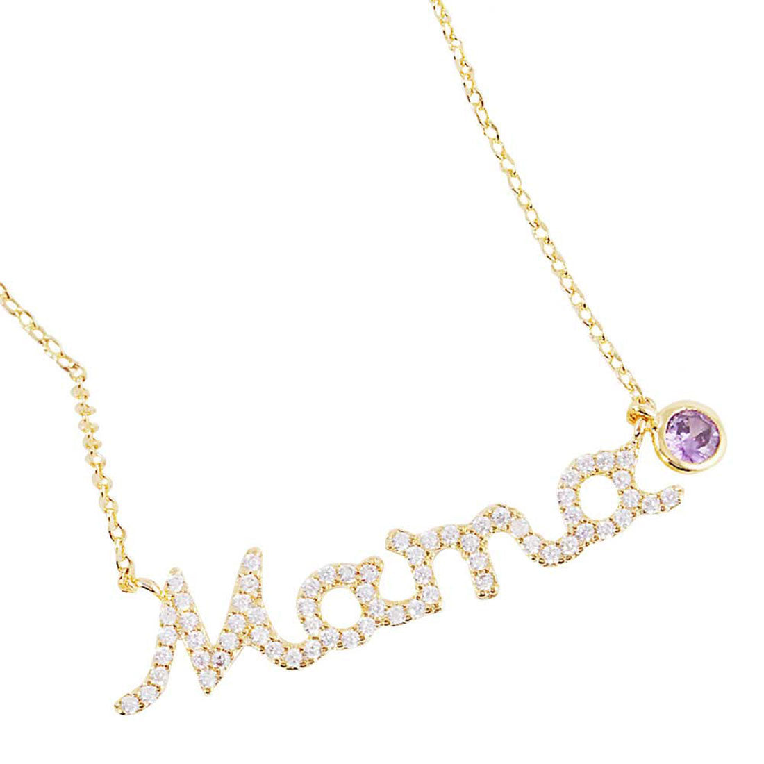 Gold June Birthstone MAMA Message Pendant Necklace. Elegant jewelry brightens up your brilliant life. No matter when, a mother is always there to accompany you and protect you. The mother necklace keeps our love close to mom.  Make your mother feel special by giving this MAMA pendant necklace as a gift and expressing your love for your mother on this Mother's Day.