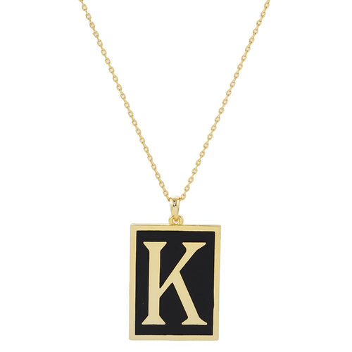 Gold Dipped Enamel Rectangle Monogram Pendant Necklace - K