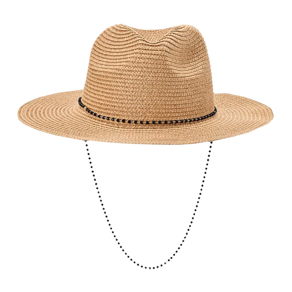 Khaki Beaded Chin Tie Straw Sun Hat, keep your styles on even when you are relaxing at the pool or playing at the beach. Large, comfortable, and perfect for keeping the sun off of your face, neck, and shoulders. Perfect summer, beach accessory. Ideal for travelers who are on vacation or just spending some time in the great outdoors. A great sun hat can keep you cool and comfortable even when the sun is high in the sky. 