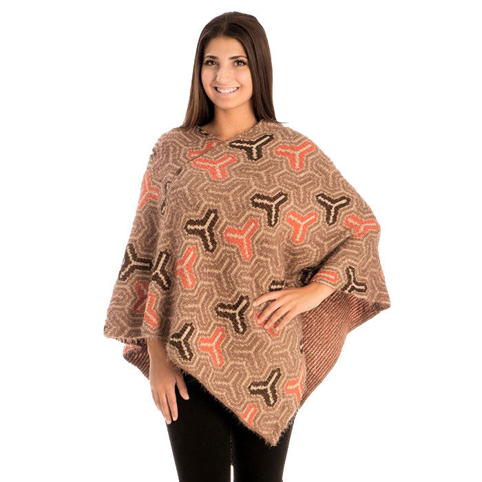 Khaki Winter Fall Patterned V-Neck Poncho, the perfect accessory, luxurious, trendy, super soft chic capelet, keeps you warm and toasty. You can throw it on over so many pieces elevating any casual outfit! Perfect Gift for Wife, Mom, Birthday, Holiday, Christmas, Anniversary, Fun Night Out