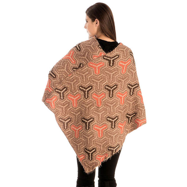 Khaki Winter Fall Patterned V-Neck Poncho, the perfect accessory, luxurious, trendy, super soft chic capelet, keeps you warm and toasty. You can throw it on over so many pieces elevating any casual outfit! Perfect Gift for Wife, Mom, Birthday, Holiday, Christmas, Anniversary, Fun Night Out