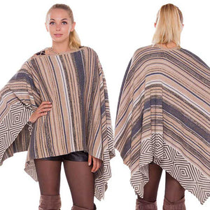 Khaki Fashionable Geometric Stripe Lace Up Detail Poncho, the perfect accessory, luxurious, trendy, super soft chic capelet, keeps you warm and toasty. These Poncho is Lightweight and soft brushed exterior fabric that make you feel more comfortable.  You can throw it on over so many pieces elevating any casual outfit! Perfect Gift for Wife, Mom, Birthday, Holiday, Christmas, Anniversary, Fun Night Out.