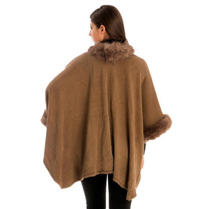 Khaki Faux Fur Trim Shawl Poncho, is the perfect accessory and trendy soft chic shawl that amps up your beauty and keeps you warm and toasty on winter and cold days. You can throw it on over so many pieces elevating any casual outfit! Easy to put on and off. Before running out of the door, you'll want to wear this poncho to save yourself from the cold and chill in the winter. This poncho would make an ideal present for the loved one or a perfect treat for yourself!