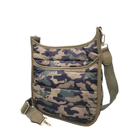 Women's Solid Quilted Shiny Puffer Crossbody Bag - Camouflage