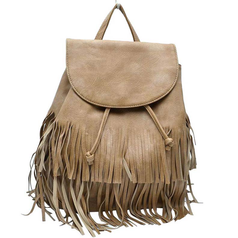 brown foax leather backpack Stylish Vegan Leather Fringe Backpack – Madeline Love