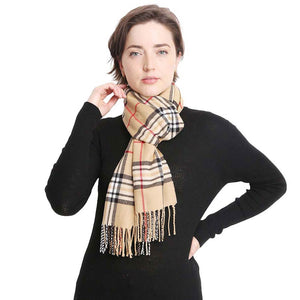 Khaki Trendy Plaid Check Patterned Oblong Scarf, accent your look with this soft oblong scarf to receive compliments. It's beautifully designed with Plaid Check which makes your beauty more enriched. Highly versatile scarf and great for daily wear in the cold winter to protect you against the chill. A great wardrobe staple.