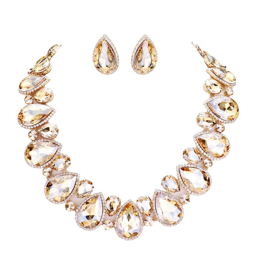 Lt Col Topaz Crystal Rhinestone Trim Teardrop Collar Evening Necklace. Get ready with these Cluster Evening Necklace, put on a pop of color to complete your ensemble. Perfect for adding just the right amount of shimmer & shine and a touch of class to special events. Perfect Birthday Gift, Anniversary Gift, Mother's Day Gift, Graduation Gift.