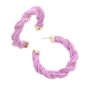 Lavender Braided Raffia Hoop Earrings, enhance your attire with these beautiful raffia hoop earrings to show off your fun trendsetting style. Can be worn with any daily wear such as shirts, dresses, T-shirts, etc. These raffia hoop earrings will garner compliments all day long. Whether day or night, on vacation, or on a date, whether you're wearing a dress or a coat, these earrings will make you look more glamorous and beautiful.