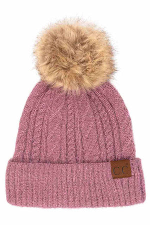 Lavender C.C Woven Cable Stitch Cuff Beanie With Soft Color Fur Pom, wear this beautiful Beanie Hat while going outdoor and keep yourself warm and stylish. The color variation makes the Hat suitable for everyone's choice. It feels cozy and a perfect match with any type of outfit. It's a perfect winter gift accessory for birthdays, Christmas, stocking stuffers, secret Santa, holidays, anniversaries. 
