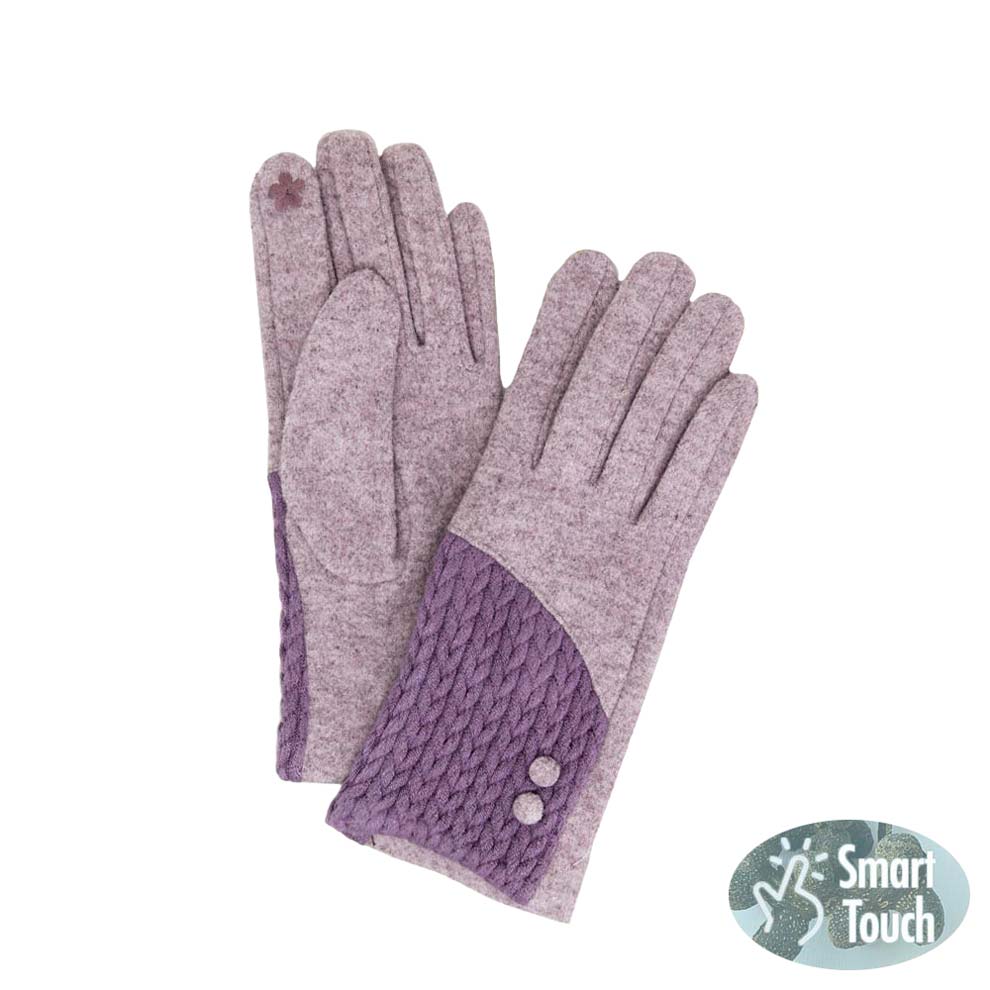 Lavender Cable Detailed Button Touch Smart Gloves, give your look so much eye-catching colors with beautifully crafted designs. It's a pair of cozy feel, very fashionable, attractive, cute-looking gloves in the winter season. It will allow you to easily use your electronic devices and touchscreens while keeping your fingers covered, and swiping away! A pair of these gloves are awesome winter gift for your family, friends, anyone you love, and even yourself. Complete your outfit in a trendy style!