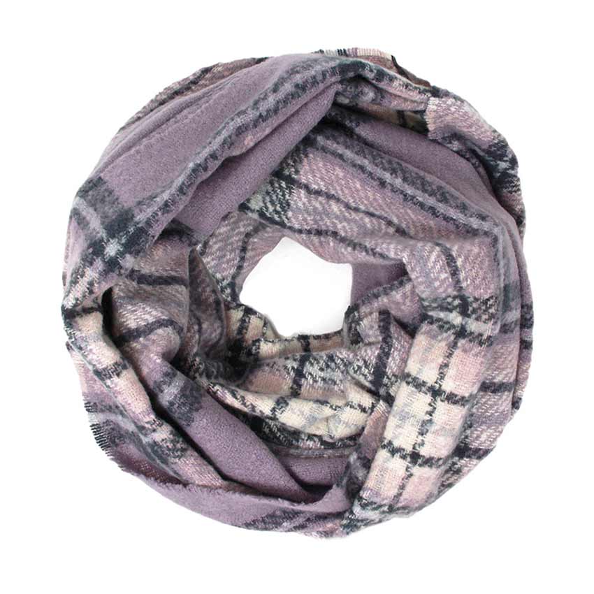 Lavender Fall Winter Plaid Check Infinity Scarf, Accent your look with this soft, highly versatile scarf. Great for daily wear in the cold winter to protect you against chill, classic infinity-style scarf & amps up the glamour with plush material that feels amazing snuggled up against your cheeks.