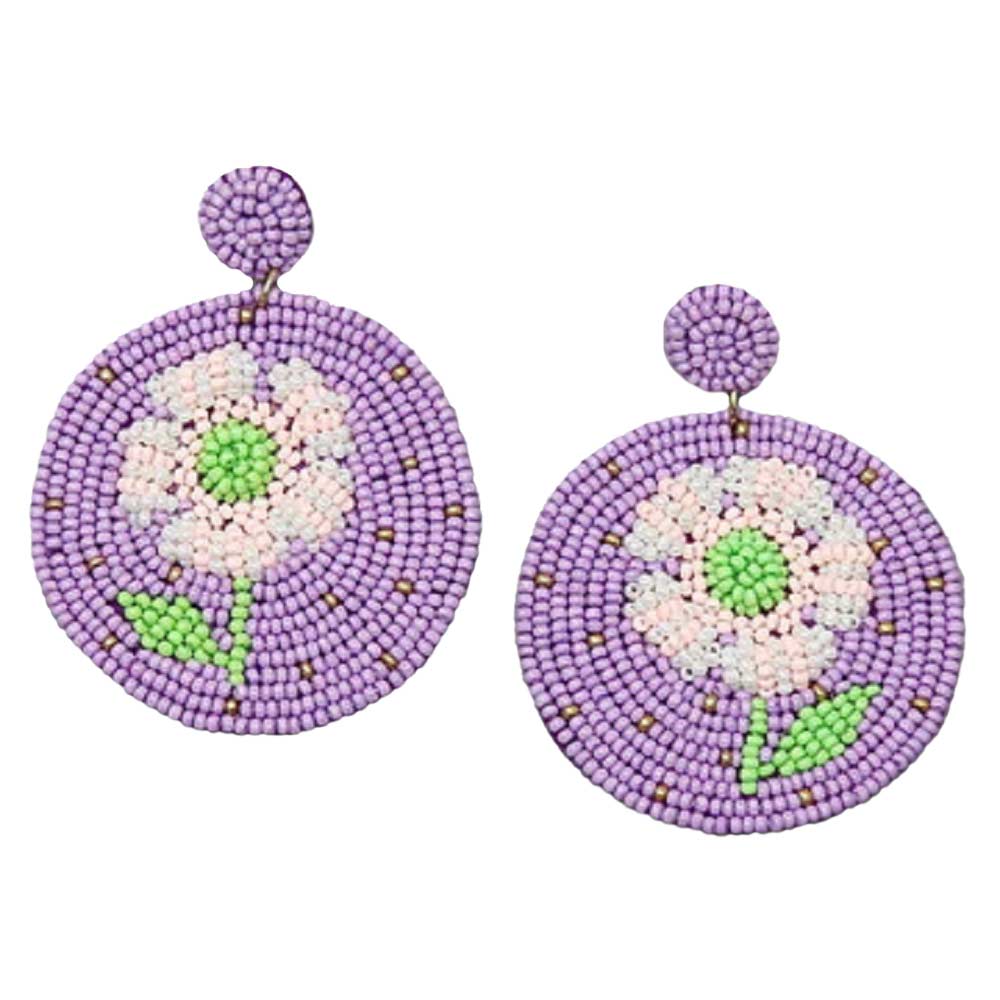 Lavender Flower Seed Bead Earrings