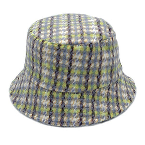 Lavender Polyester Plaid Check Patterned Bucket Hat, this bucket hat doubles as a rain hat and is snug on the head and stays on well. It will work well to keep the rain off the head and out of the eyes and also the back of the neck. Wear it to lend a modern liveliness above a raincoat on trans-seasonal days in the city.