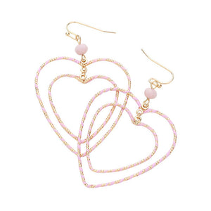Lavender Raffia Wrapped Double Open Heart Link Dangle Earrings, enhance your attire with these beautiful raffia-wrapped dangle earrings to show off your fun trendsetting style. It can be worn with any daily wear such as shirts, dresses, T-shirts, etc. These heart-link dangle earrings will garner compliments all day long. 