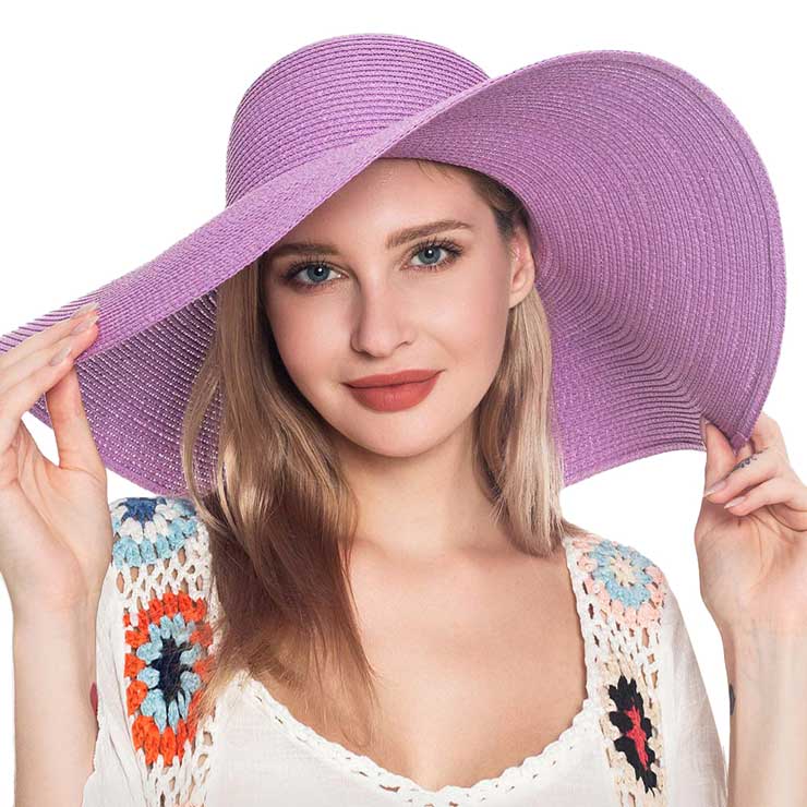 Lavender Solid Straw Sun Hat, This handy Portable Packable Roll Up Wide Brim Sun Visor UV Protection Floppy Crushable Straw Sun hat that block the sun off your face and neck. A great hat can keep you cool and comfortable. Large, comfortable, and ideal for travelers who are spending time in the outdoors.