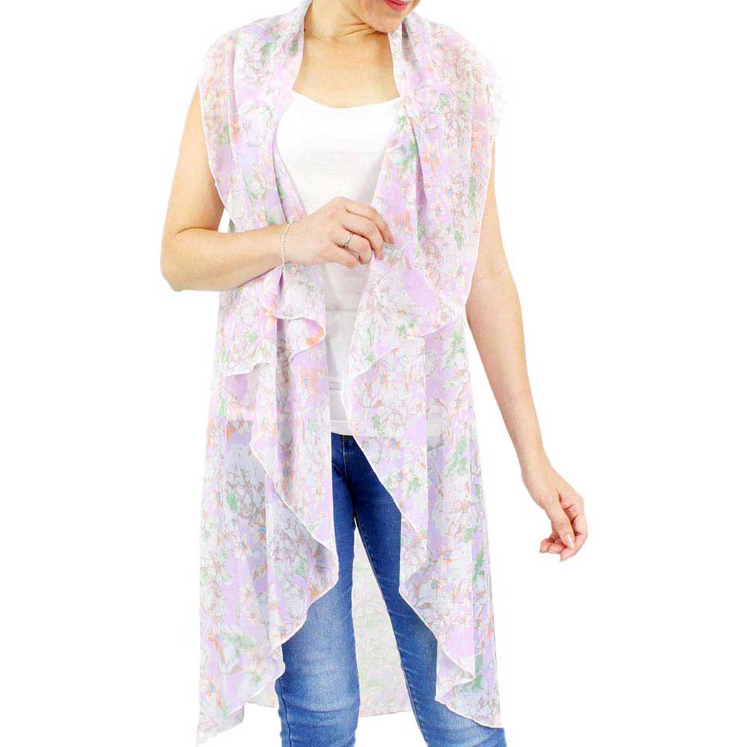 Lavender Spring Summer Flower Printed Round Vest, These vest featuring a flower printed design prints easy to pair with so many tops. Lightweight and Breathable Fabric, Comfortable to Wear. Suitable for Weekend, Work, Holiday, Beach, Party, Club, Night, Evening, Date, Casual and Other Occasions in Spring, Summer and Autumn.