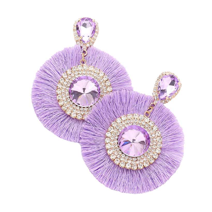 Lavender Teardrop Round Stone Accented Tassel Fringe Dangle Earrings, completed the appearance of elegance and royalty to drag the crowd's attention on special occasions. The beautifully crafted fringe design adds a gorgeous glow to any outfit, making you stand out and more confident.