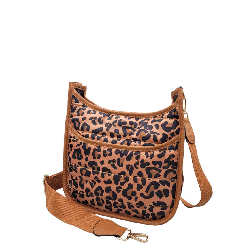 Leopard Leopard Patterned Quilted Shiny Puffer Mini Crossbody Bag, Complete the look of any outfit on all occasions with this Shiny Puffer Mini Crossbody Bag. This mini bag offers enough room for your essentials. With a One Inside Zipper Pocket, two inside slip pockets, and a secured Magnetic Closure at the top, this bag will be your new go-to! 