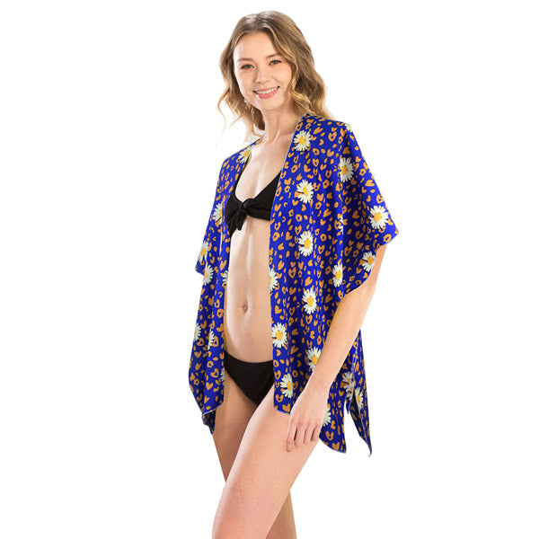 Daisy Flower Print Kimono Cover Up, Accent your look with this soft lightweight Daisy Kimono, wear over your favorite blouse & slacks for a chic stylish look, use over your bathing suit & enjoy the beach or pool. Perfect Birthday Gift, Mother's Day Gift, Anniversary Gift, Vacation Attire, Thank you Gift, Add to your Easter Ensemble, Floral Kimono Cover Up