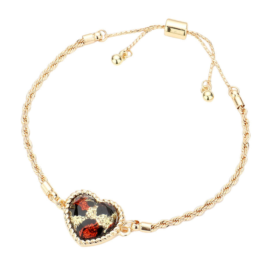 Leopard Leopard Patterned Glittered Heart Charm Bracelet. Look like the ultimate fashionista with these Bracelets! Add something special to your outfit this Valentine! special It will be your new favorite accessory. Perfect Birthday Gift, Anniversary Gift, Mother's Day Gift, Graduation Gift, Valentine's Day Gift.