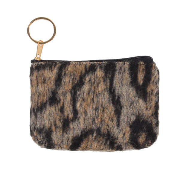 New Leopard Print Card Holder Wrist Keychain Coin Purse Pu Leather