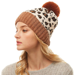 Brown Leopard Print Pom Pom Beanie Hat Brown Leopard Faux Fur Pom Pom Hat Beanie Cold Weather Hat, grab this toasty hat to keep you incredibly warm when running out the door. Accessorize with this cat ear hat, it's the autumnal touch finish your outfit. Best Gift Birthday, Christmas, Anniversary, Valentine's Day, Loved One, BFF, etc