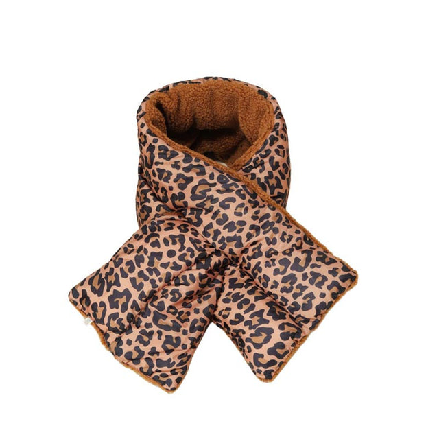 Leopard Reversible Puffer Sherpa Pull-Through Scarf, This reversible scarf features multiple styling options and a reversible construction so you can change up your cold-weather look in an instant. This pull-through reversible scarf allows you to quickly adjust the coverage and the placement for comfortable protection from the winter chill. This Sherpa-style reversible scarf adds additional warmth to any lightweight jacket, athleisure gym styles and other on-the-go looks during cold snaps.