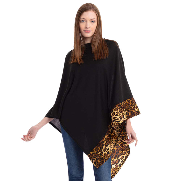 Adel Leopard Trim Solid Poncho Leopard Trim Poncho Leopard Trim Ruana Shawl Cape  cozy, warm pullover ladies animal print trim poncho makes the perfect fashion statement this winter, Slip this on to add instant gorgeousness to your look! Stay warm, cozy & stylish in this beautiful piece.