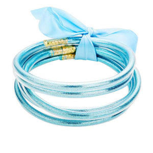 Light Blue 5PCS - Glitter Jelly Tube Bangle Bracelets, Perfect decoration as a formal or casual wear at a party, work or shopping for ladies and girls to wear. The bracelet is filled with enough glitter, it's sparkled in the light. Beautiful bracelets will help you get more compliments in your everyday wear. This bangles is an exquisite gift for ladies and girls during different occasions, such as birthday, anniversary, Valentine's Day, Christmas and other special days.