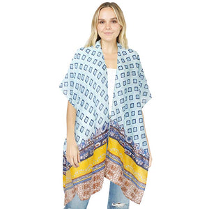 Light Blue Attractive Abstract Patterned Cover Up Kimono Poncho, this timeless abstract patterned kimono Poncho is soft, lightweight, and breathable fabric, close to the skin, and comfortable to wear. Suitable for dates, casual, and other occasions in spring, summer, autumn, or early winter. Perfect gift for any occasion. 
