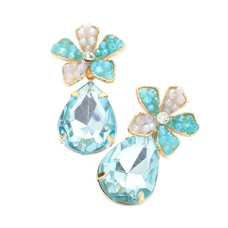 Light Blue Beaded Flower Teardrop Stone Link Dangle Earrings, are nicely designed to show your unique & beautiful outlook with flower-themed dangle earrings. Wear these beautiful stone beaded earrings to get immediate compliments. Highlight your appearance and grasp everyone's eye at any place. Enhance your attire with this beautiful flower & leaf-themed earrings to show off your fun trendsetting style. 