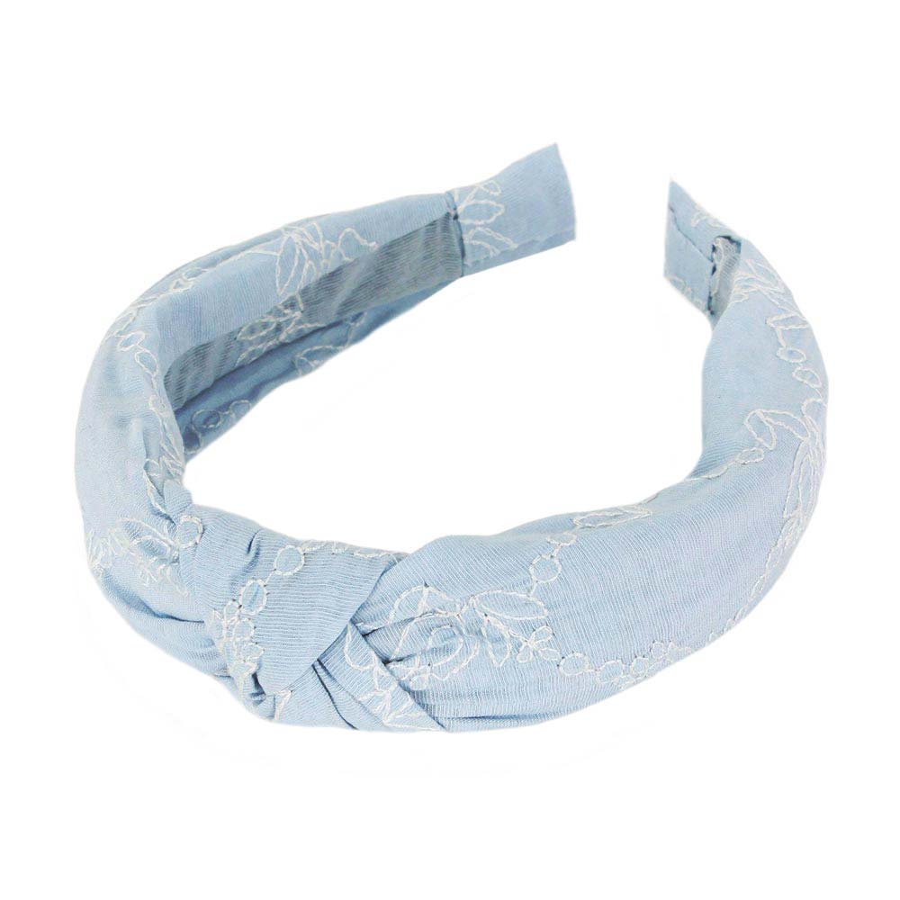 Light Blue Embroidery Flower Burnout Knot Headband, creates a natural & beautiful look while perfectly matching your color with the easy-to-use Knot Burnout Headband. Perfect for everyday wear, special occasions, outdoor festivals, and more. Awesome gift idea for your loved one or yourself.