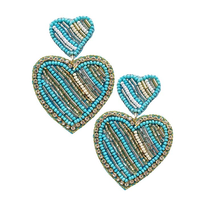 Light Blue Felt Back Beaded Double Heart Link Dangle Earrings, Wear these gorgeous earrings to make you stand out from the crowd & show your trendy choice. The beautifully crafted design adds a gorgeous glow to any outfit. Put on a pop of color to complete your ensemble in perfect style. Perfect for adding just the right amount of shimmer & shine. Stay unique & gorgeous!