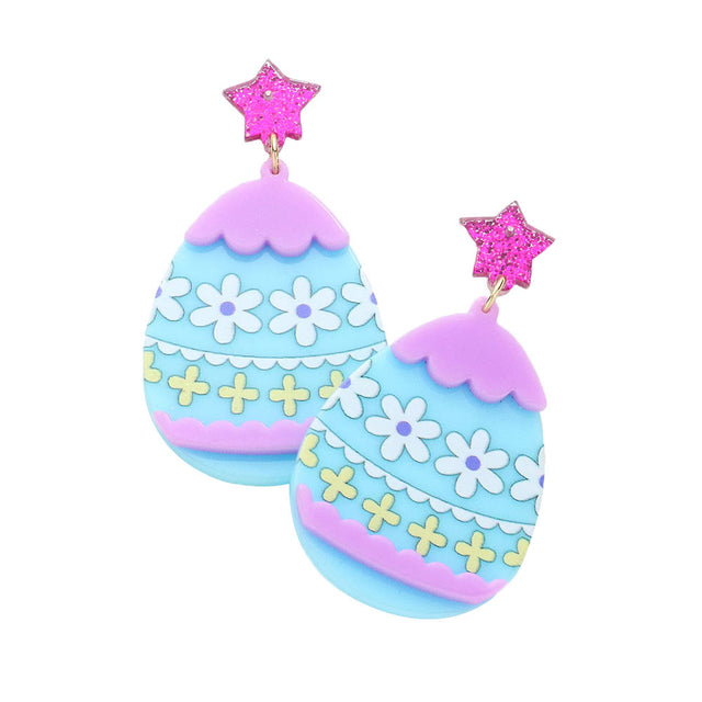 Light Blue Glittered Star Resin Easter Egg Link Dangle Earrings, enhance your attire with these beautiful easter egg link dangle earrings to show off your fun trendsetting style. Can be worn with any daily wear such as shirts, dresses, T-shirts, etc. These glittered star dangle earrings will garner compliments all day long at Easter.