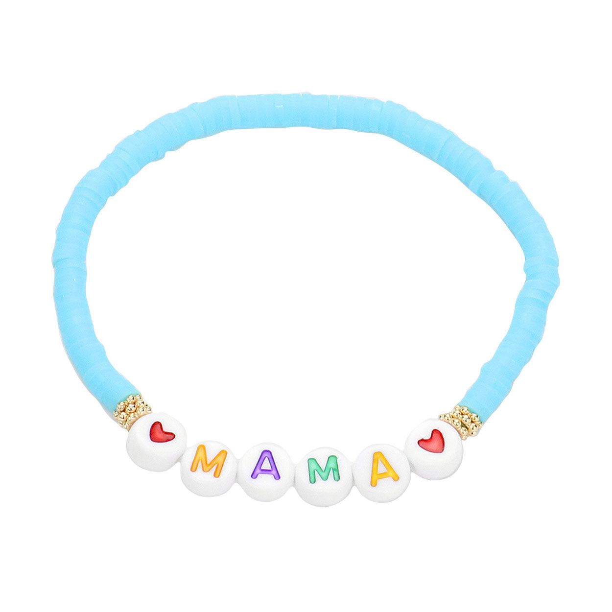 Light Blue MAMA Heishi Beaded Message Stretch Bracelet. Simple sophistication gives a lovely fashionable glow to any outfit style to your mom. Make your mom feel special with this gorgeous Bracelet gift! Her heart will swell with joy!Designed to enhance the look and add a gorgeous attractive shine to any clothing style. Perfect Birthday Gift, Anniversary Gift, Mother's Day Gift, Just Because Gift or Any Other Events.