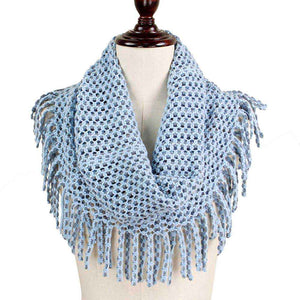 Light Blue Mini Tube Fringe Scarf, This comfortable scarf features a mini tube look available in a variety of bold colors. Full and versatile, this cute scarf is the perfect and cozy accessory to keep you warm and stylish. on trend & fabulous, a luxe addition to any cold-weather ensemble. You will always look chic and elegant wearing this feminine pieces. Great for everyday use in the chilly winter to ward against coldness. Awesome winter gift accessory!