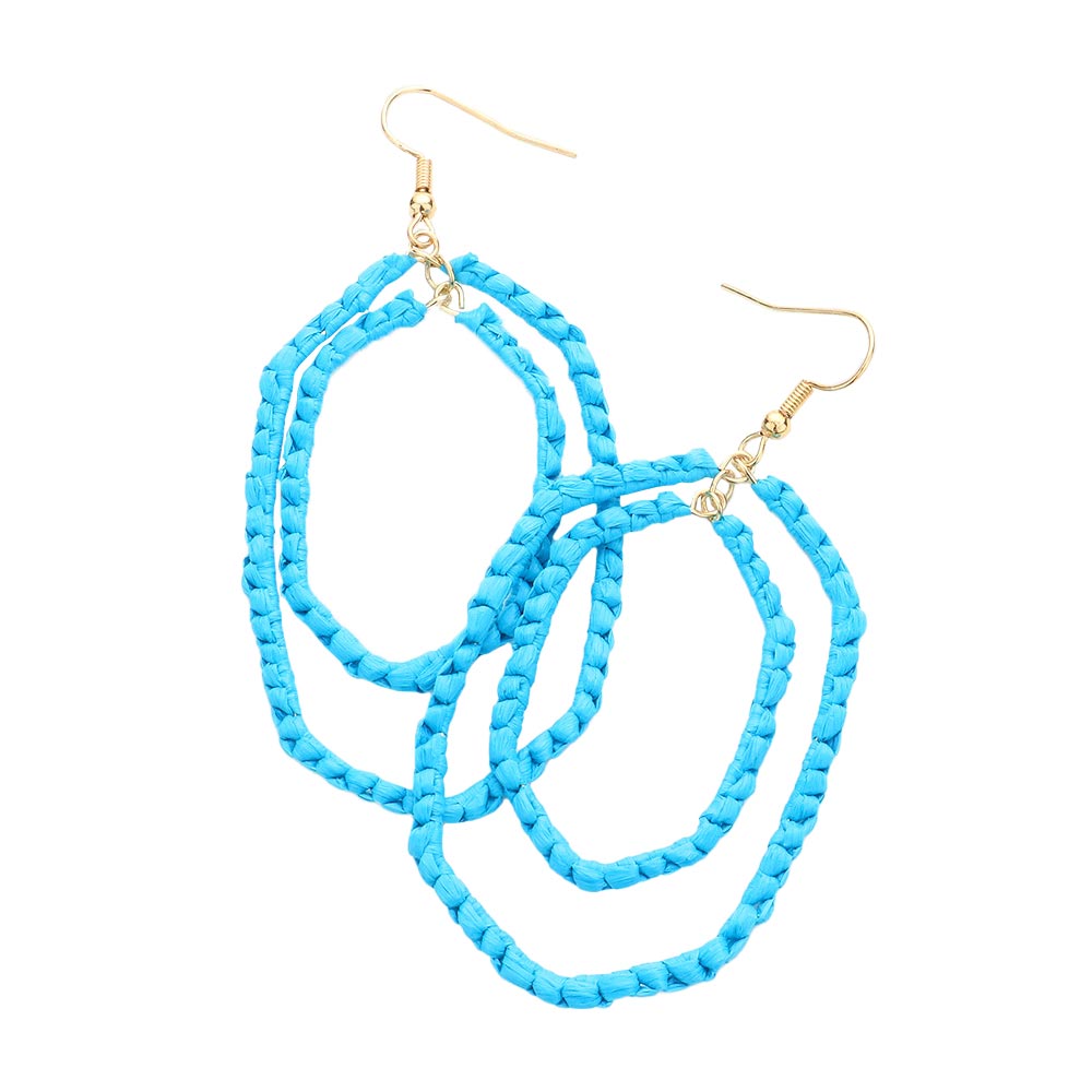 Light Blue Woven Raffia Double Open Hexagon Dangle Earrings, enhance your attire with these beautiful raffia earrings to show off your fun trendsetting style. Get a pair as a gift to express your love for any woman person or for just for you on birthdays, Mother’s Day, Anniversary, Holiday, Christmas, Parties, etc.