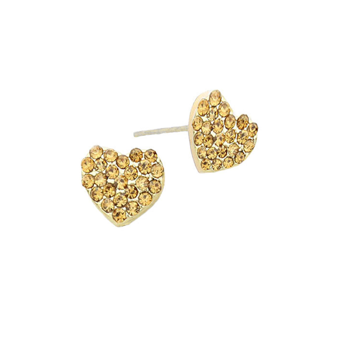 Light Col Topaz Crystal Rhinestone Pave Heart Stud Earrings, put on a pop of color to complete your ensemble. Beautifully crafted design adds a gorgeous glow to any outfit. Perfect for adding just the right amount of shimmer & shine. Perfect for Birthday Gift, Anniversary Gift, Mother's Day Gift, Graduation Gift, Valentine's Day Gift.