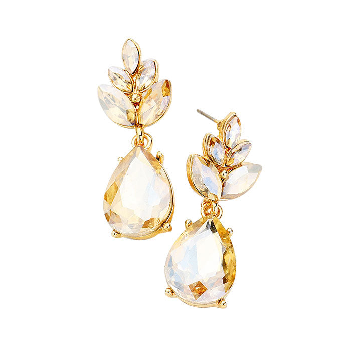 Light Col Topaz Crystal Teardrop Cluster Vine Evening Earrings, wear over your favorite tops and dresses this season! A timeless treasure designed to add a gorgeous stylish glow to any outfit style. This piece is versatile and goes with practically anything! Fabulous Christmas Gift, Birthday Gift, Mother's Day, Loved one gift.