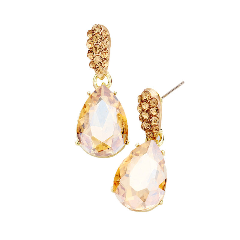 Light Col Topaz Crystal Teardrop Rhinestone Pave Evening Earrings, Add a pop of color to your ensemble, just the right amount of shimmer & shine, touch of class, beauty and style to any special events. These ultra-chic rhinestone earrings will take your look up a notch and add a gorgeous glow to any outfit with a touch of perfect class. Jewelry that fits your lifestyle and makes your moments awesome! 