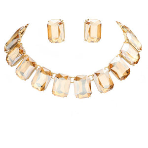 Light Col Topaz Emerald Cut Stone Link Evening Necklace, This gorgeous necklace jewelry set will show your class on any special occasion. The elegance of these stones goes unmatched, great for wearing at a party! stunning jewelry set will sparkle all night long making you shine like a diamond on special occasions. Perfect jewelry to enhance your look and for wearing at parties, weddings, date nights, or any special event. 