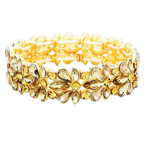 Light Col Topaz  Floral Crystal Stretch Evening Bracelet, This flower detailed Crystal stunning stretch bracelet is sure to get you noticed, adds a gorgeous glow to any outfit. Jewelry that fits your lifestyle! perfect for a night out on the town or a black tie party, ideal for Special Occasion, Prom or an Evening out. Awesome gift for birthday, Anniversary, Valentine’s Day or any special occasion.