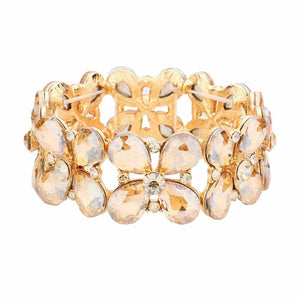 Light Col Topaz Floral Teardrop Glass Crystal Stretch Evening Bracelet, this Crystal Stretch Bracelet sparkles all around with it's surrounding round stones, stylish stretch bracelet that is easy to put on, take off and comfortable to wear. It looks so pretty, brightly, and elegant on any special occasion. Jewelry offers a wide variety of exquisite jewelry for your Party, Prom, Pageant, Wedding, Sweet Sixteen, and other Special Occasions! Stay gorgeous wearing this stunning floral design stretch bracelet.